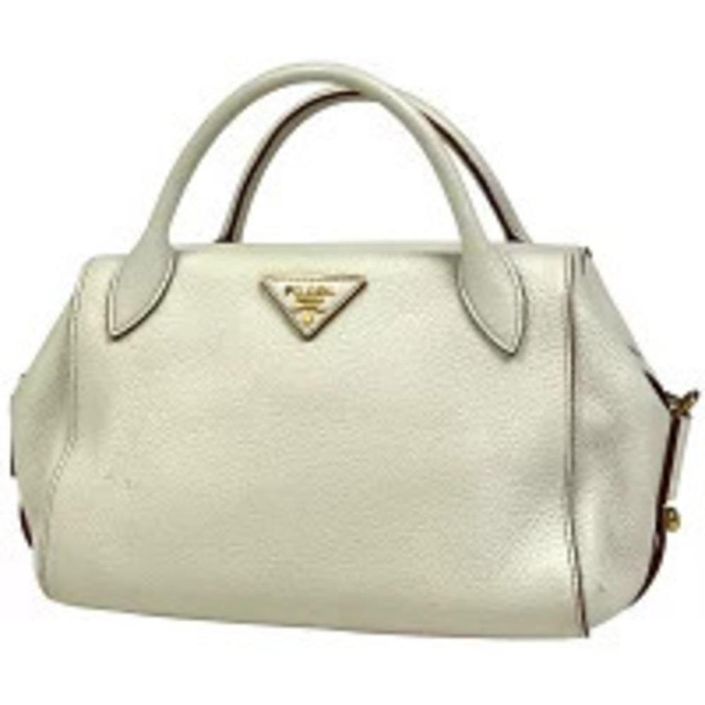 Prada Vitello Daino top handle handbag triangular logo plate White